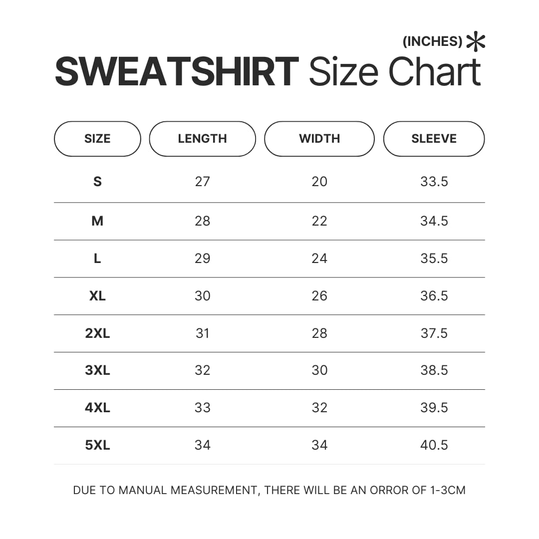 Sweatshirt Size Chart - Ultraman Merch