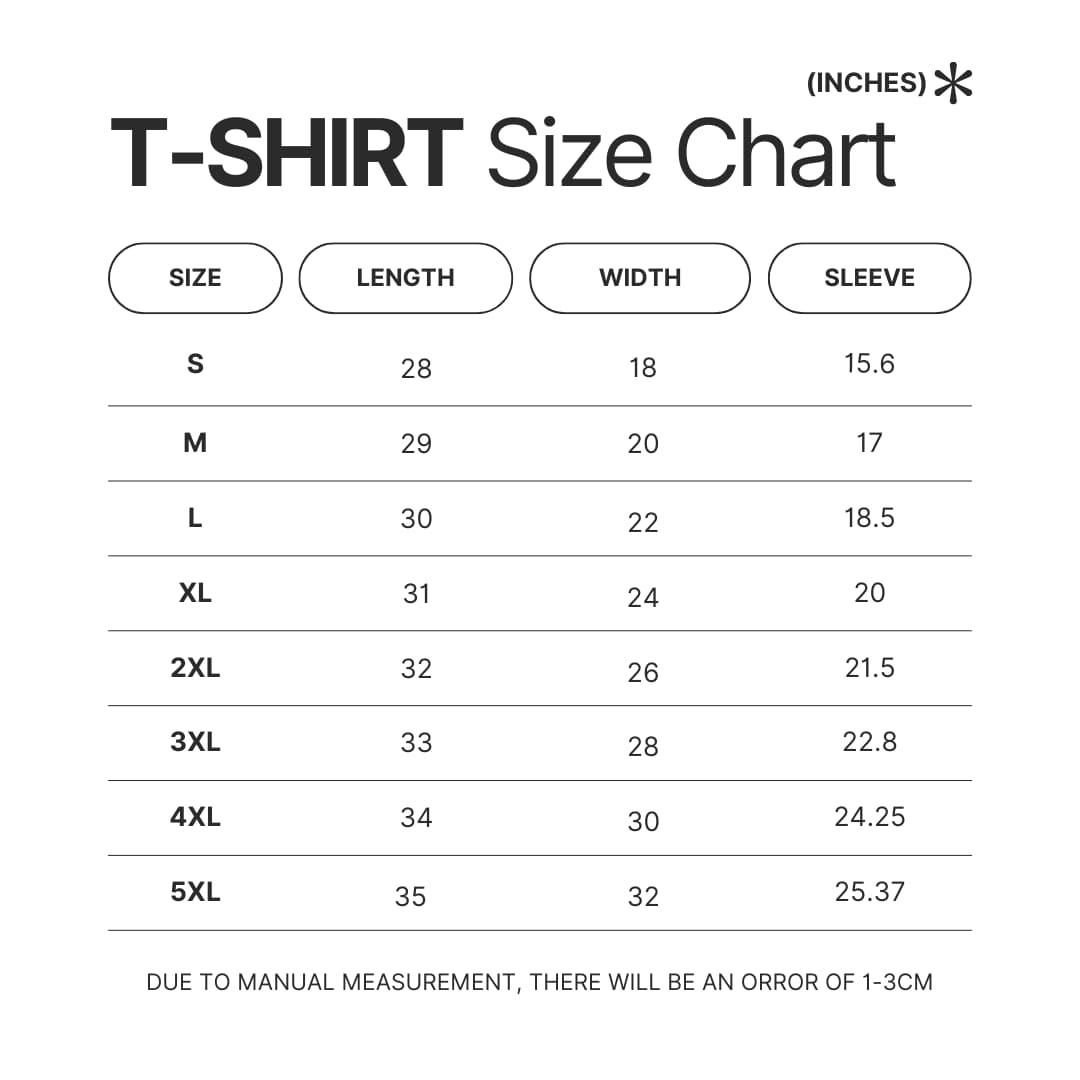 T shirt Size Chart - Ultraman Merch